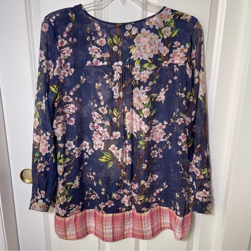 Soft Surroundings Adele Cherry Blossom Tunic Top V-Neck Long Sleeve Navy Blue - Picture 11 of 17